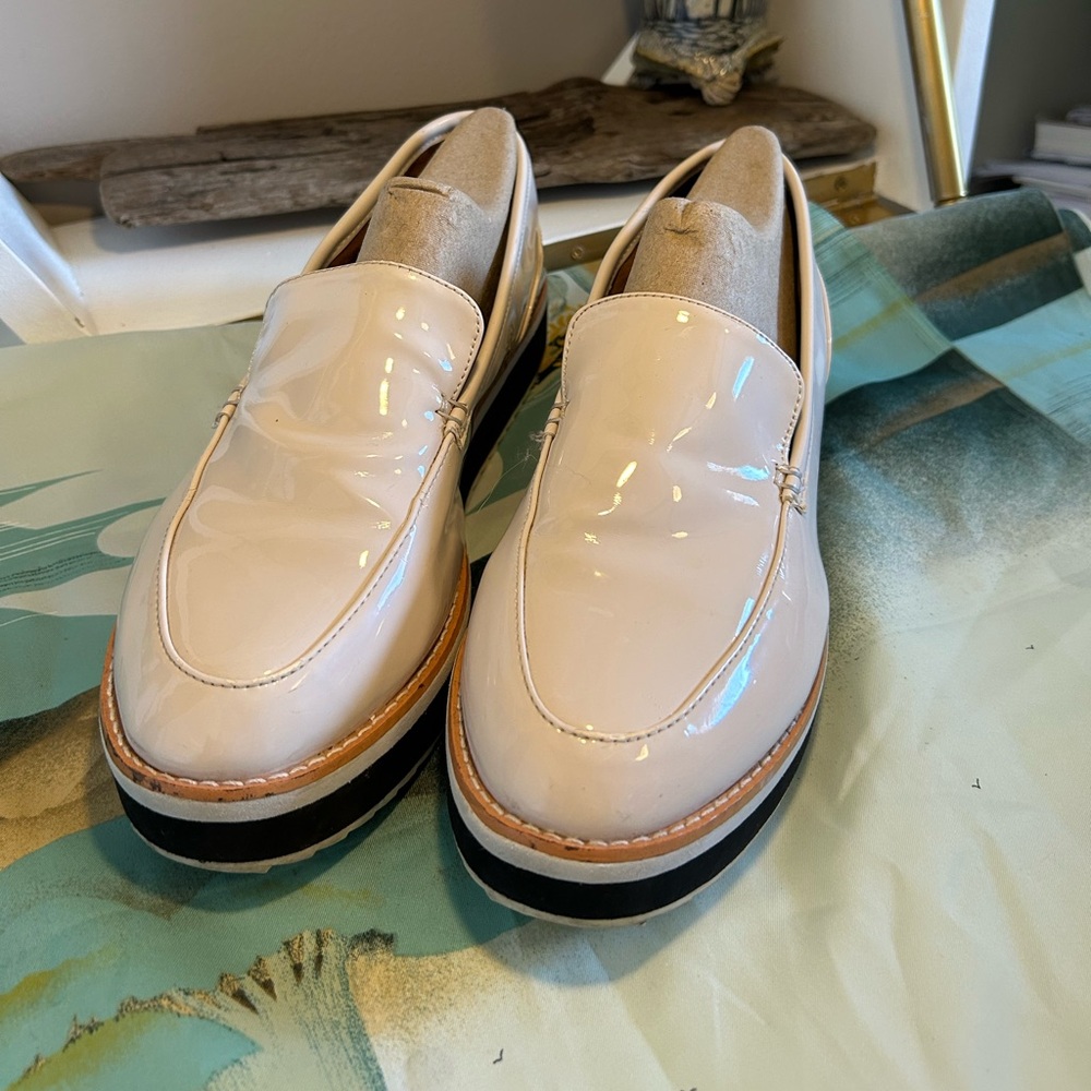 Crown Vintage Patent “Leather” Cream Loafers